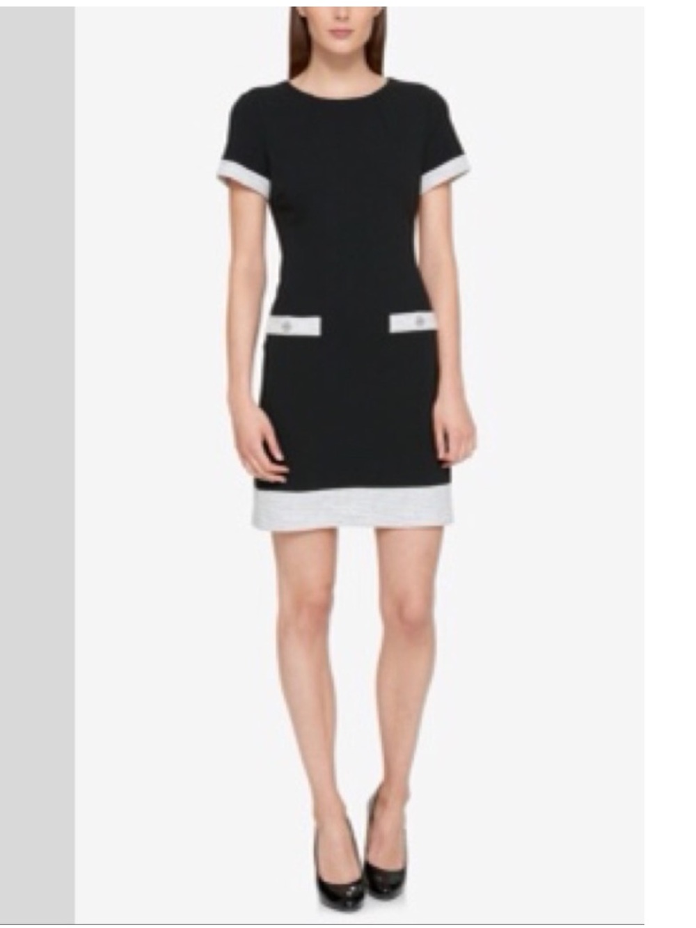 Tommy Hilfiger NWT Black Shift Dress White & Silver Metallic Trim - Size 4